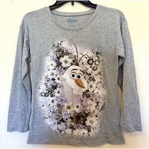 Disney Frozen Olaf Floral Graphic Gray Long Sleeve Crew Neck T-Shirt Girls S
